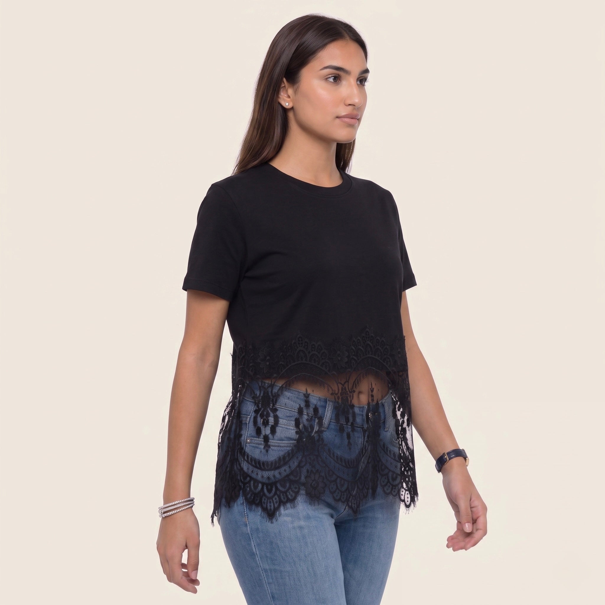 3-The Belle Lace Tee- Black