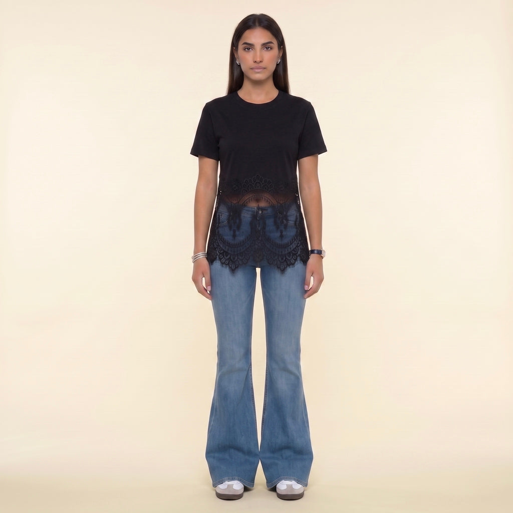 3-The Belle Lace Tee- Black