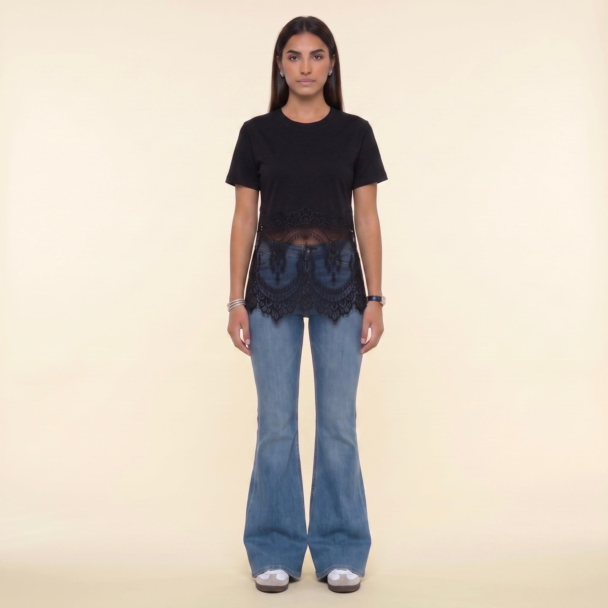 3-The Belle Lace Tee- Black